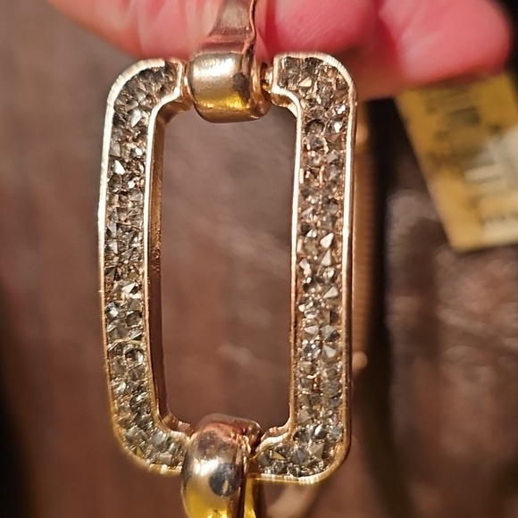 New Periwinkle by Barlow Gold-Tone Pave Open Rectangle Bracelet Cuff - Picture 4 of 4